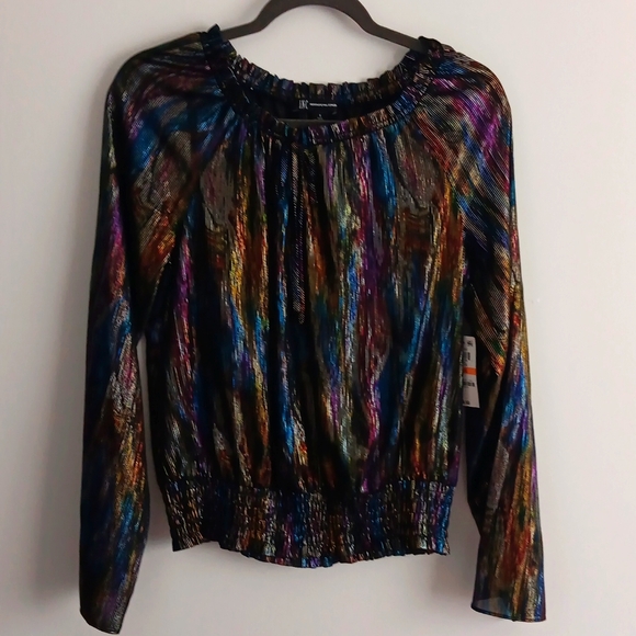 INC International Concepts Metallic Striped Sheer Top #1654 - Picture 1 of 6